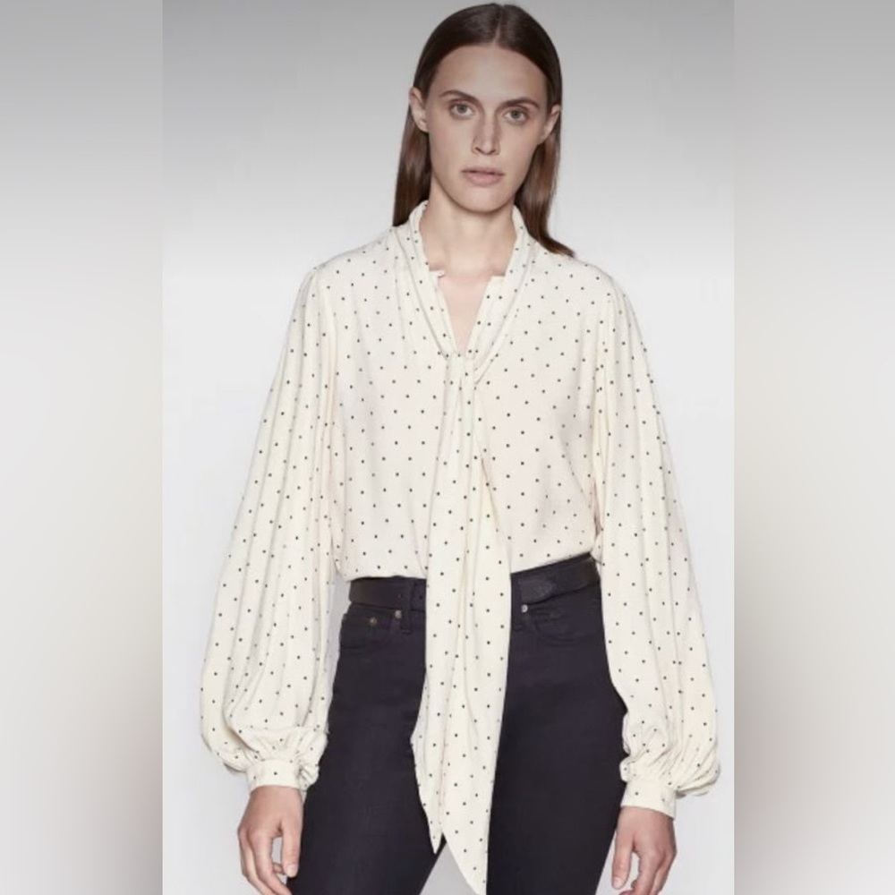 Equipment L/S Neck Tie Polka Dot Blouse - Large